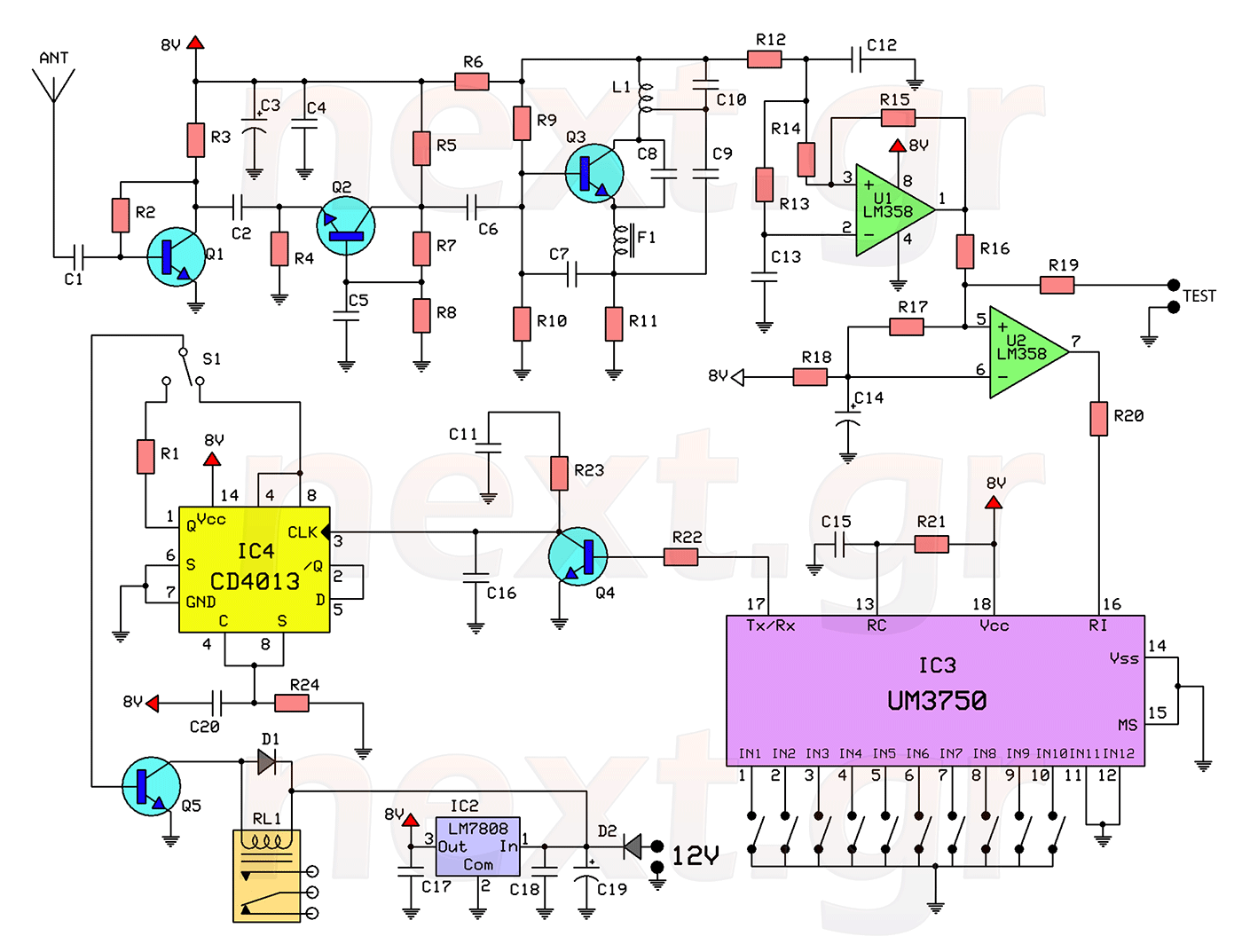 RF Remote Control Switch Rx-Tx circuits circuit