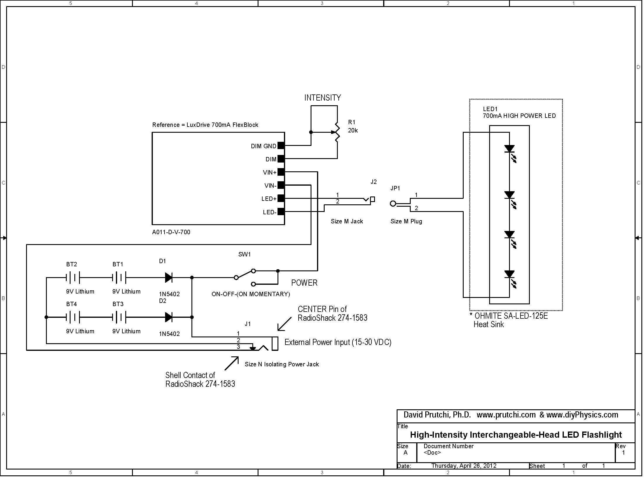 UVIRVisible LED Flashlight with Intensity Control circuit