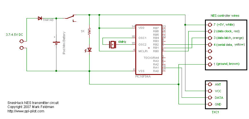 WirelessWii Hack for SNES and NES Controllers circuit