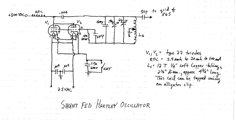 1929 MOPA 80 meter transmitter using a pair of 27 triodes to an 865 tetrode circuit
