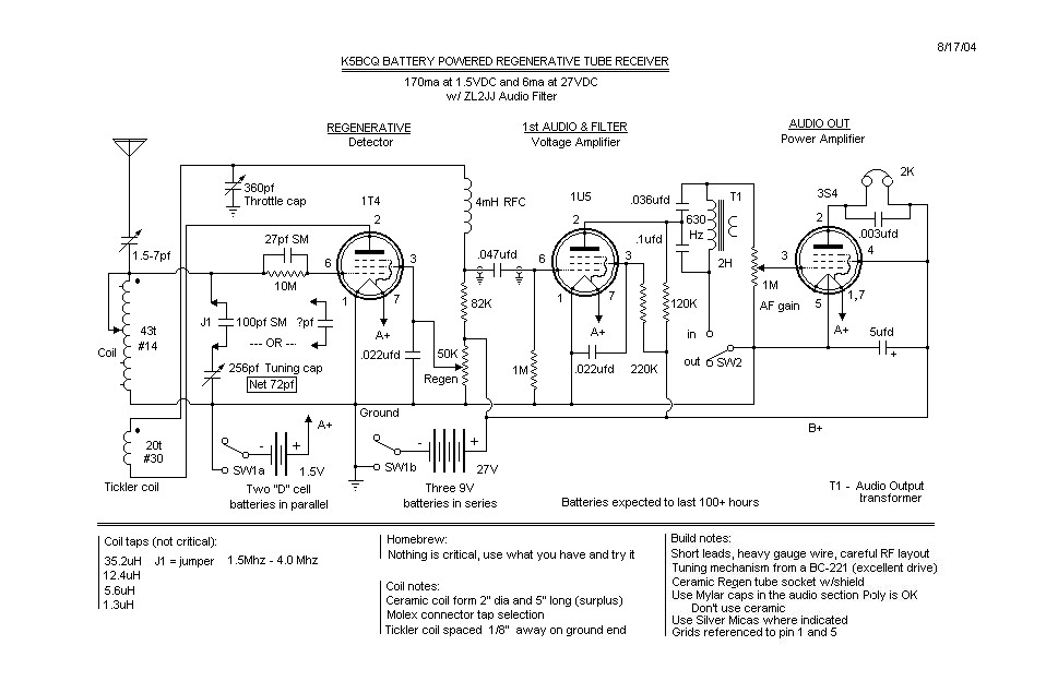 Battery Powered Tube Regenerative Receiver circuit
