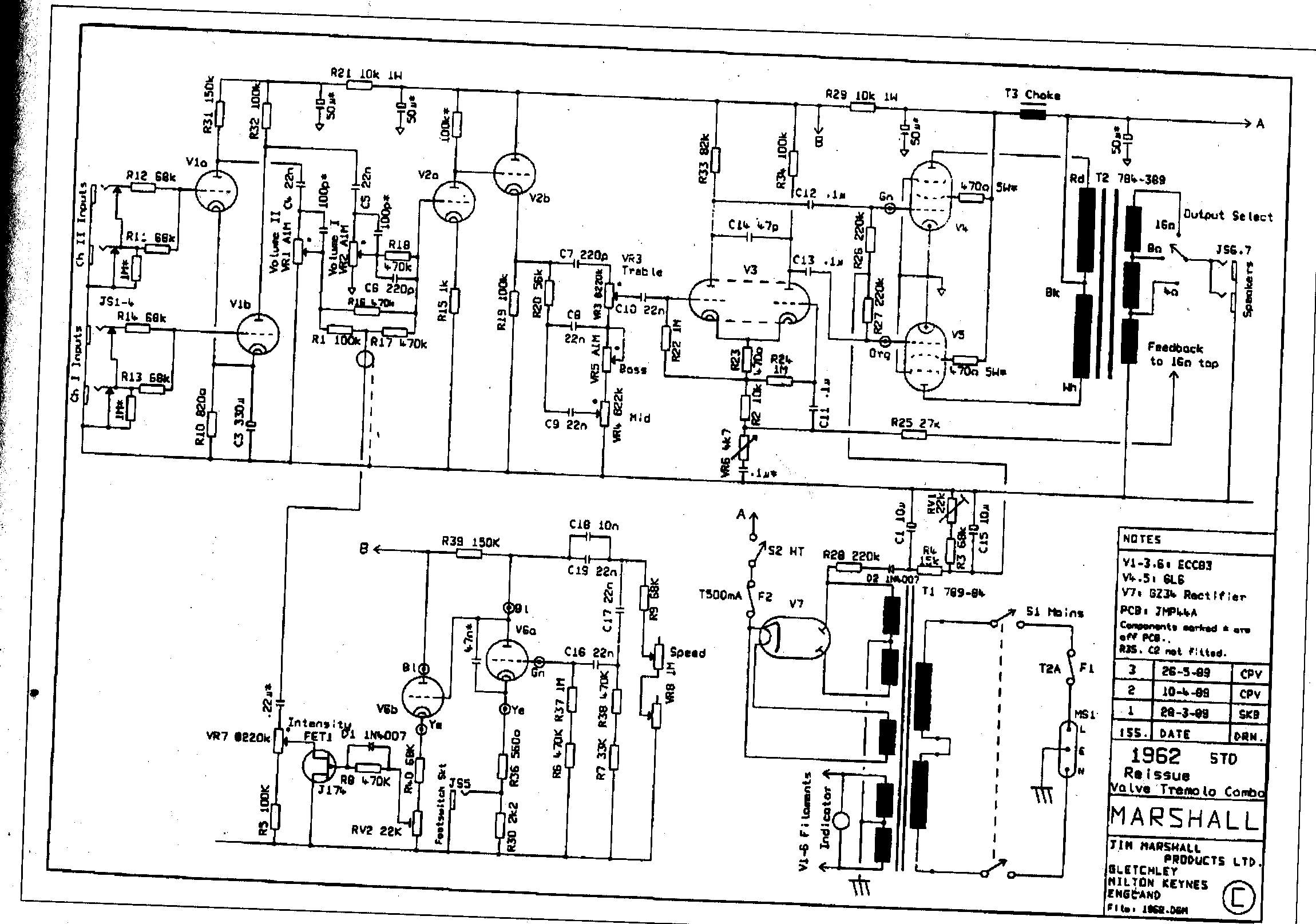 Marshall JTM-45 and 62 Bluesbreaker Reissue Modifications circuit