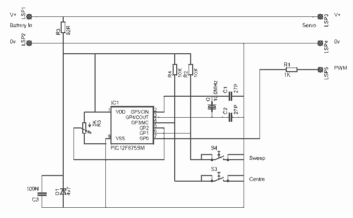 Servo motor Tester with PIC12F675 – Circuit Schematic