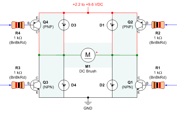 Bipolar Transistor HBridge Motor Driver circuit