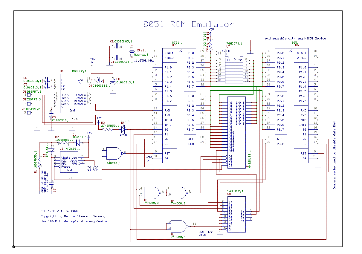 ROM and RAM Emulator for 8051 circuit