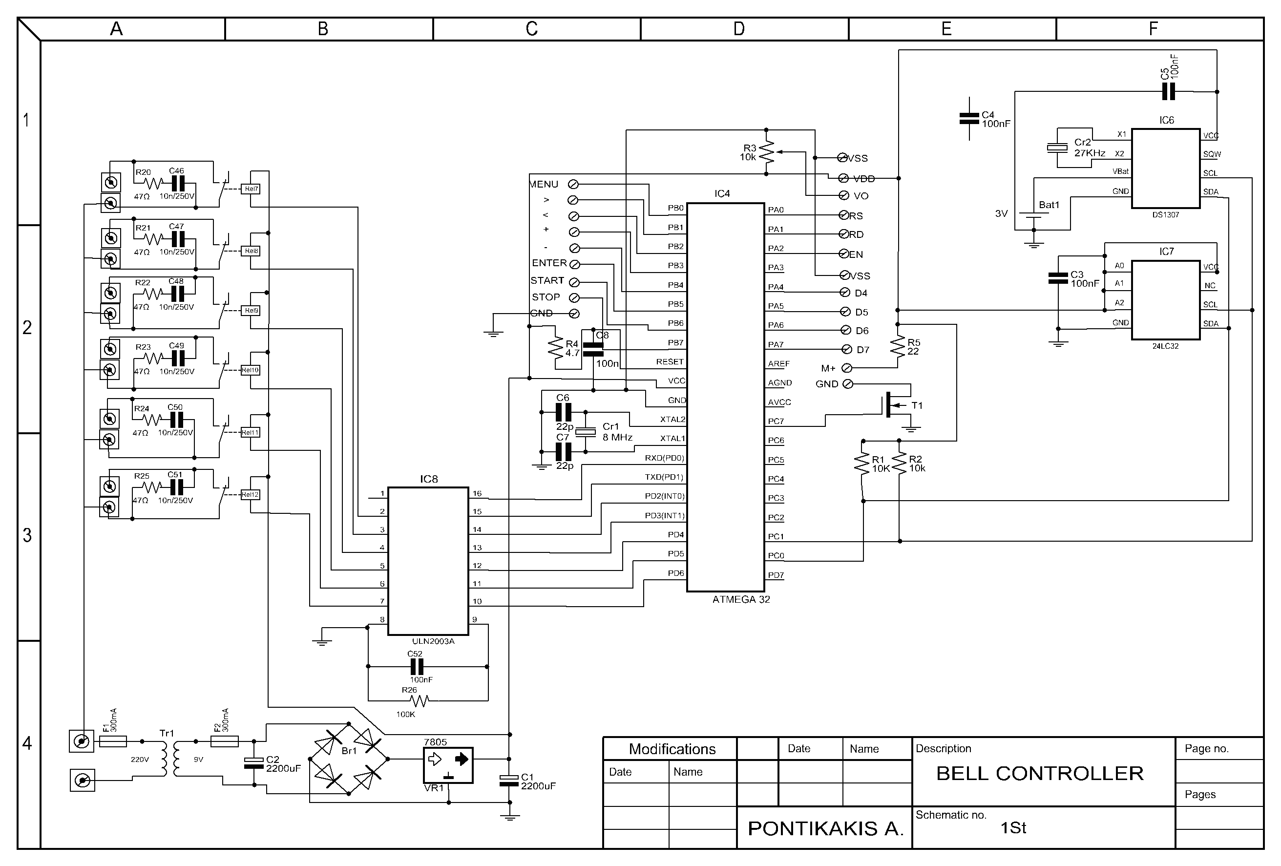 Church bell Controller with ATmega32 – Circuit Schematic