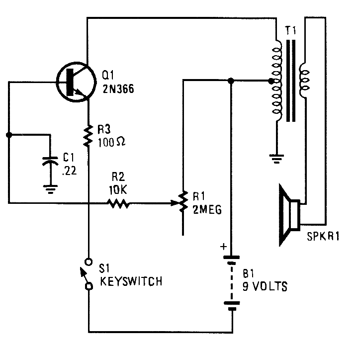 SINGLE TRANSISTOR CODE PRACTICE OSCILLATOR circuit