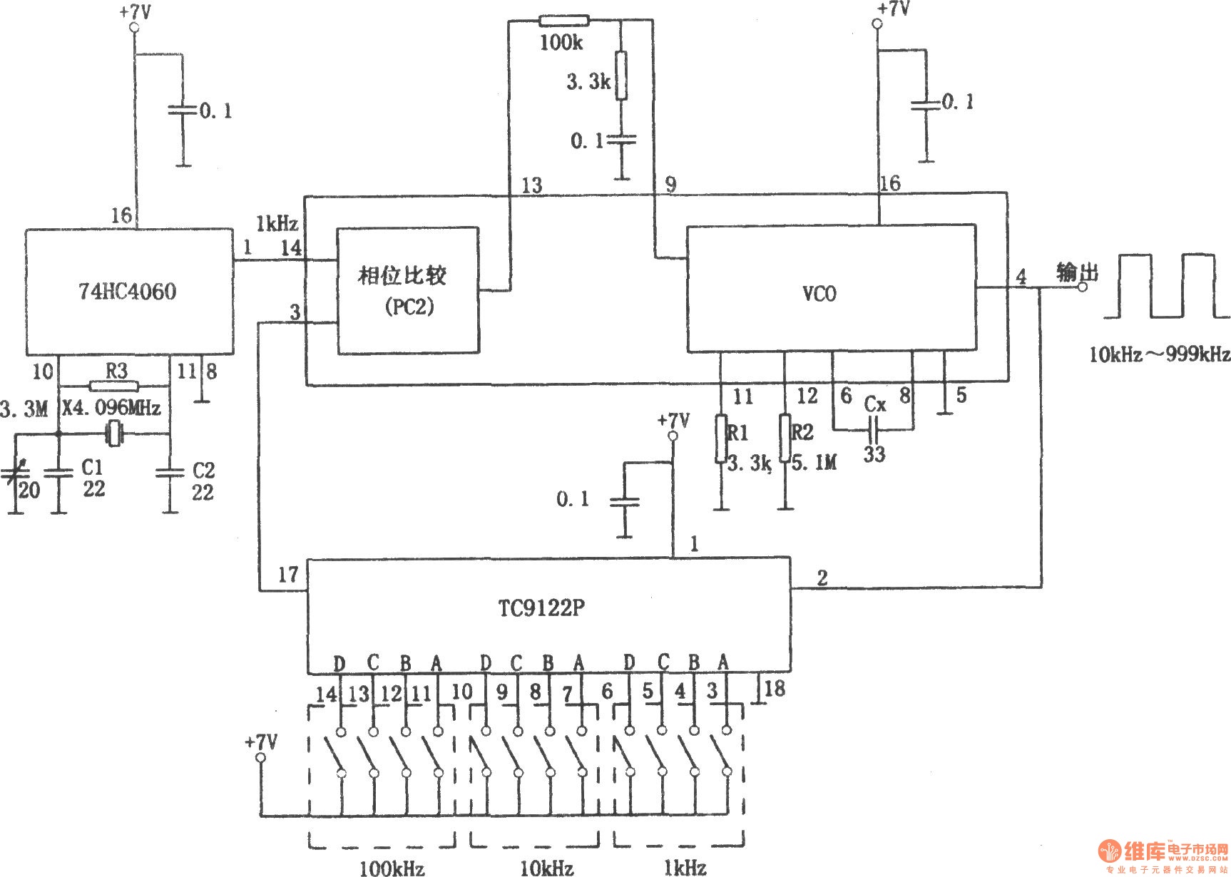 PLL pulse generator74HC4060 TC9122P circuit