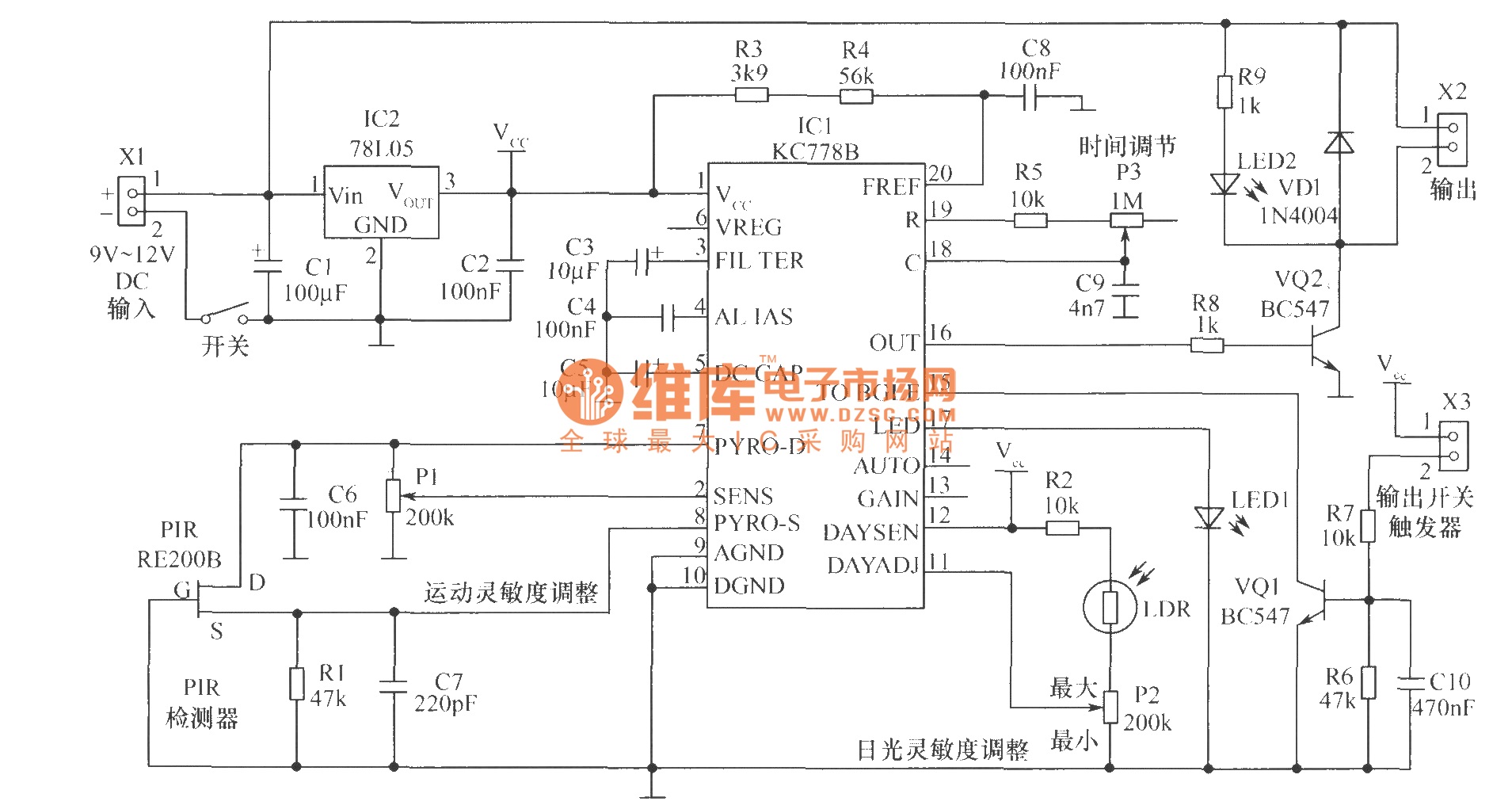 Object motion detector circuit diagram circuit