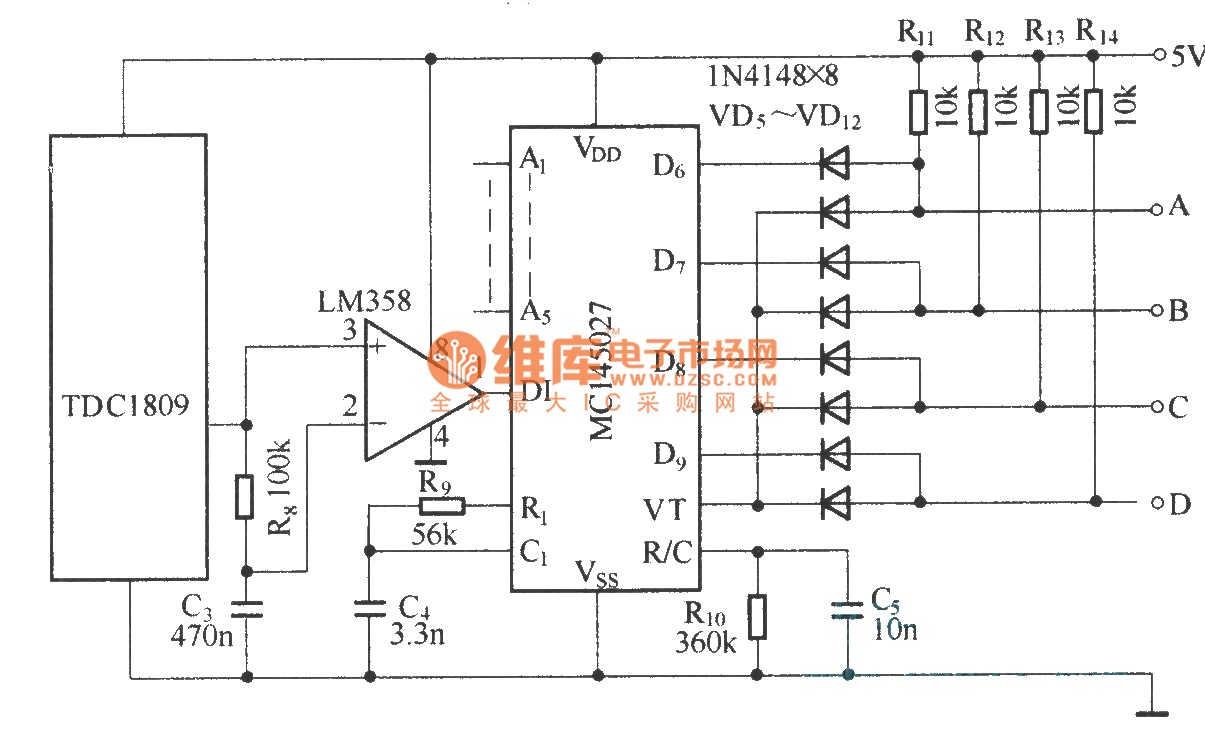 Composed of TDC1808/TDC1809 digital coding control