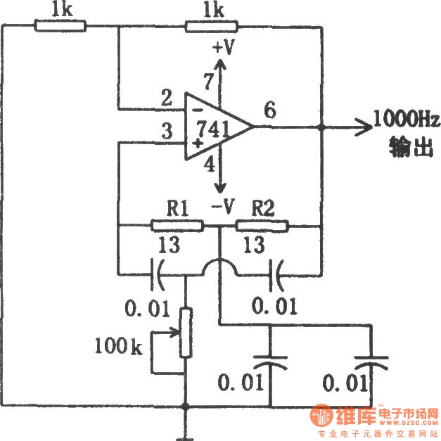 1kHz sine wave oscillator741 circuit