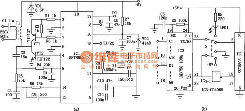 Schematic of The Infrared Rays Wireless Headphone circuit