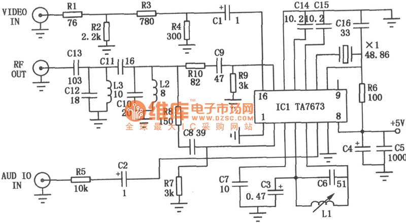 RF Modulator Circuit Composed of TA7673 circuit