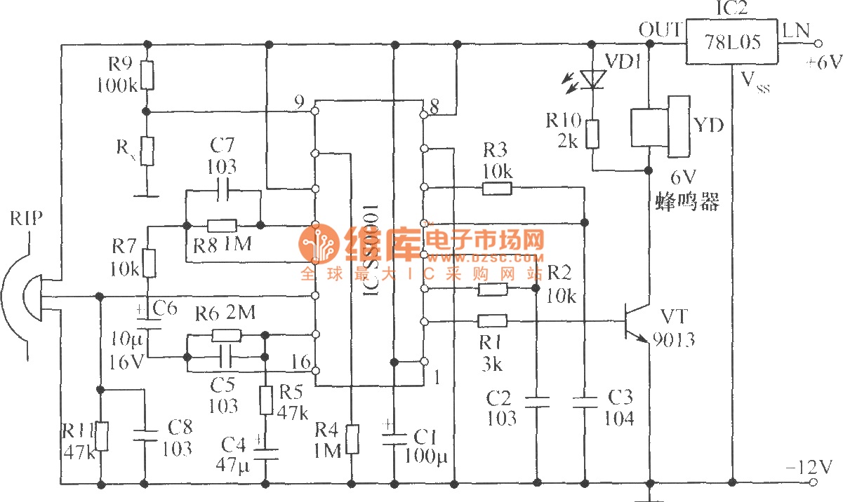 Human infrared thermal release alarm circuit