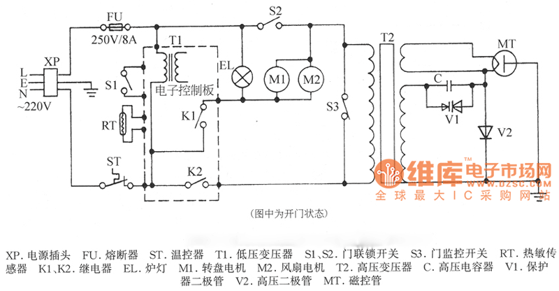 Amproluck W850ES microwave auto-sensing electronic microwave circuit diagram circuit