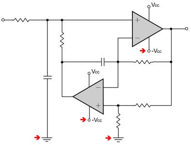 Single Supply Active Filter with Virtual Ground circuit