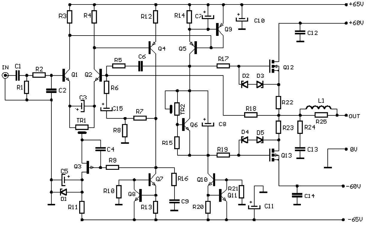 100W FET audio amplifier circuit