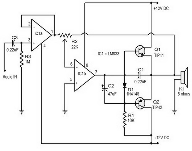 15w class b audio amplifie0r circuit
