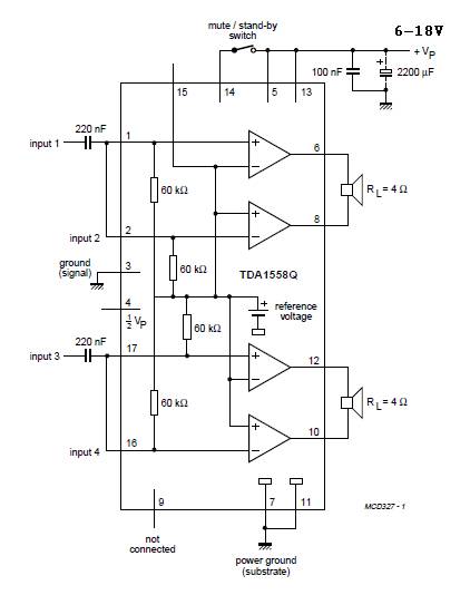 22Watt x 2 audio amplifier circuit