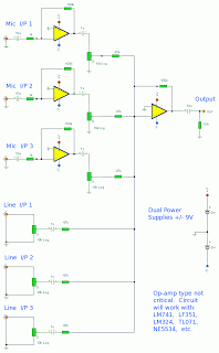 6 Input Mixer PCB – Circuit Schematic