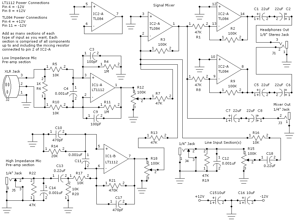 Circuits Schematic Mono Audio Mixer circuit
