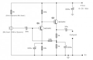 preamplifier for ecm microphone – Circuit Schematic