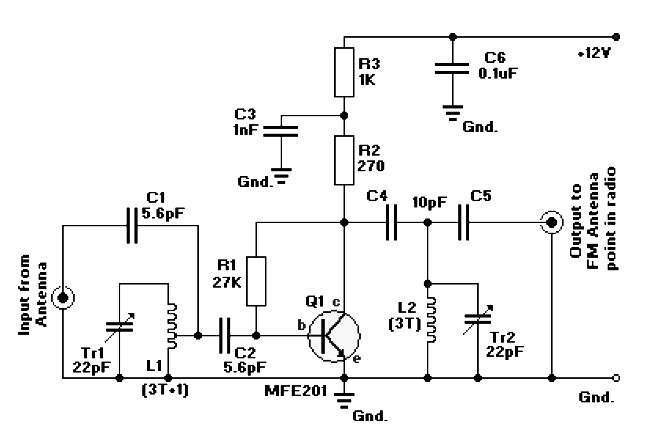 FM radio antena amplifier circuit