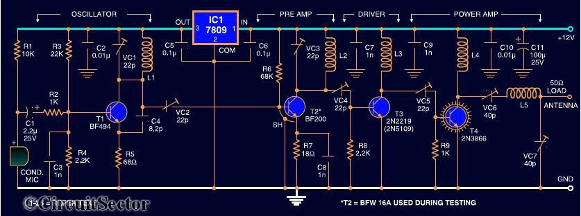 Four Stage FM Transmitter Circuit PCB – Circuit Schematic