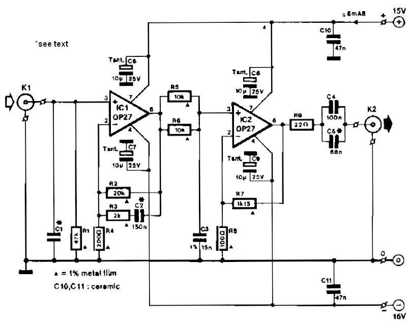 Preamplifier for magnetic phono cartridges schematics circuit