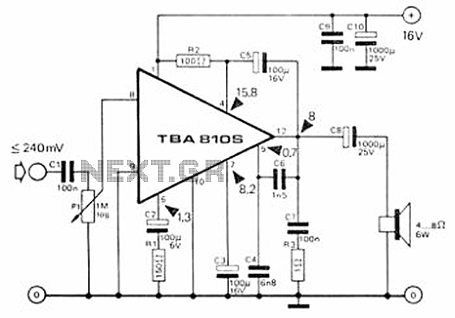 TBA810 - 7 Watt Audio Amplifier Circuit