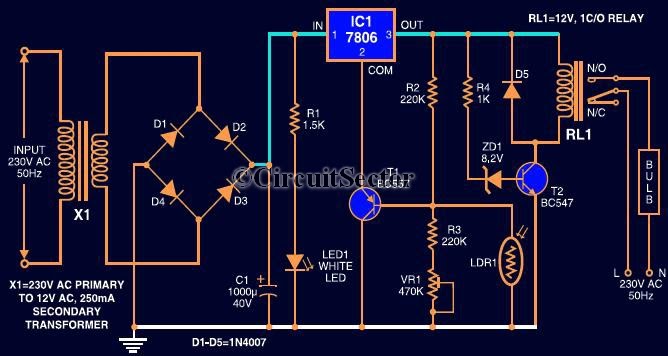 Automatic Light Controller Using 7806 And LDR PCB circuit