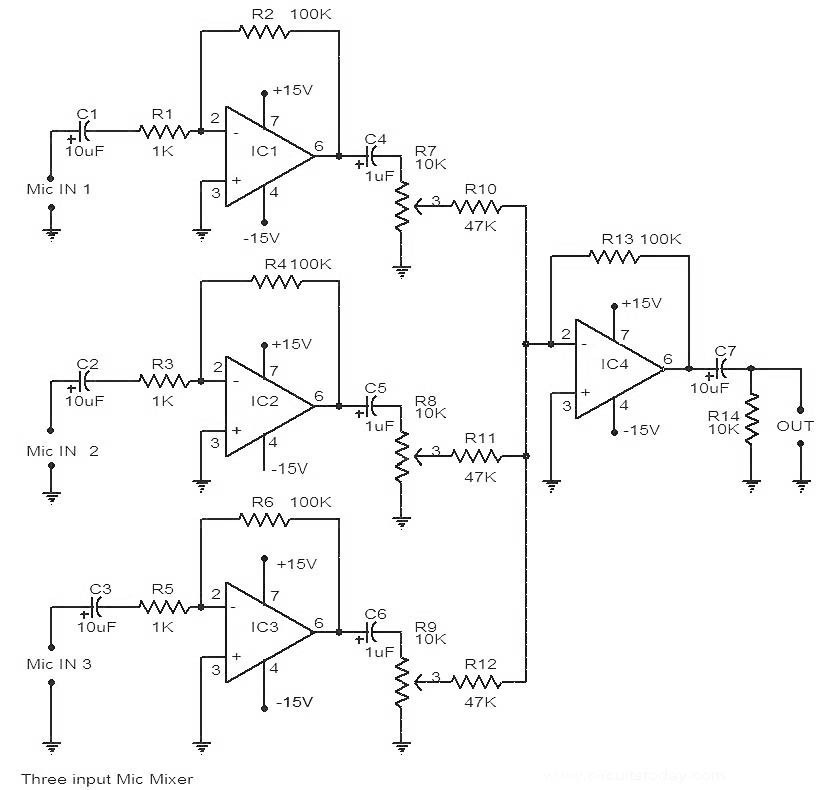 3 Input Mic Mixer Circuit