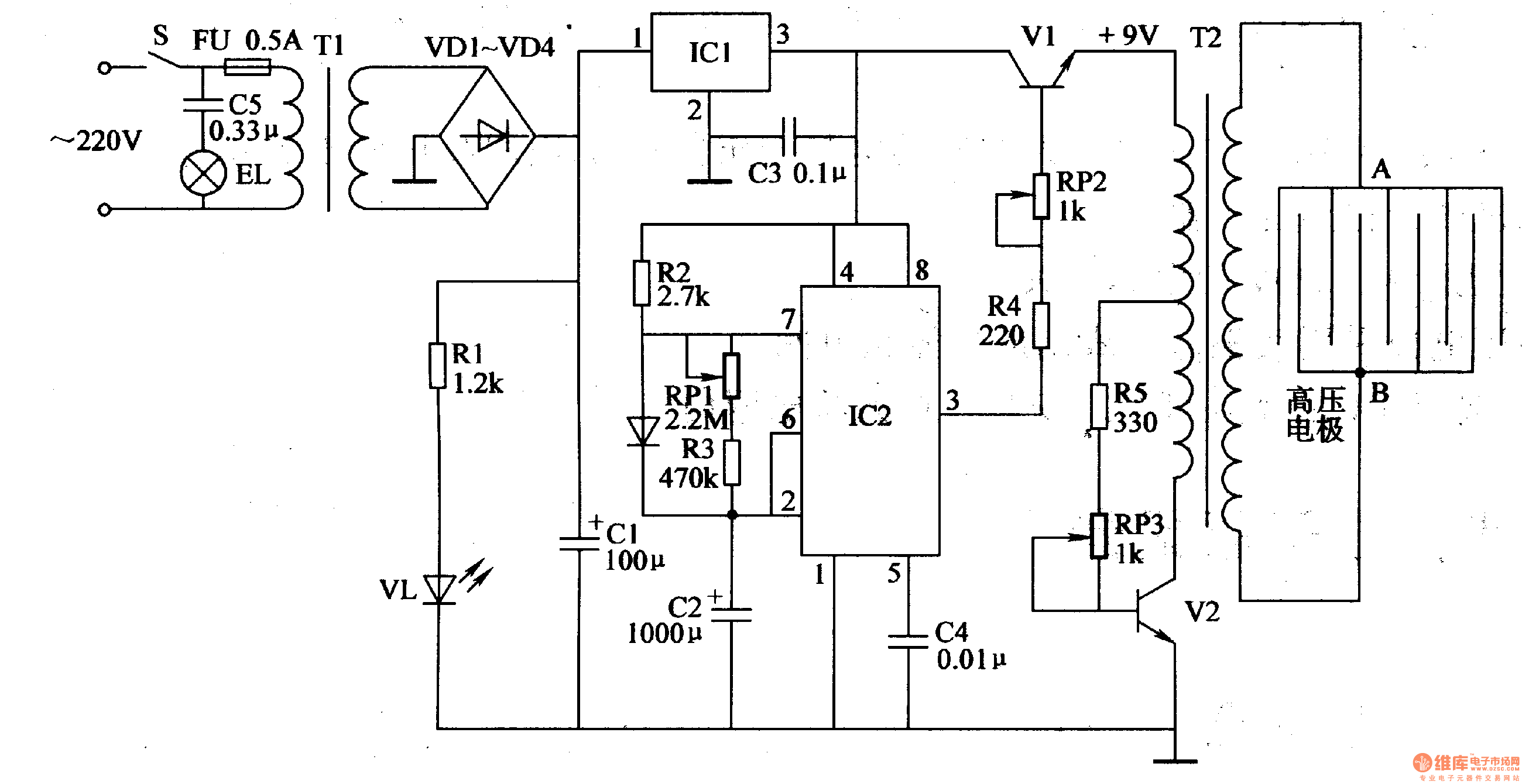 Electronic Pest Killing Lamp circuit