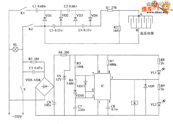 Electronic pests killing lamp circuit diagram 4 circuit