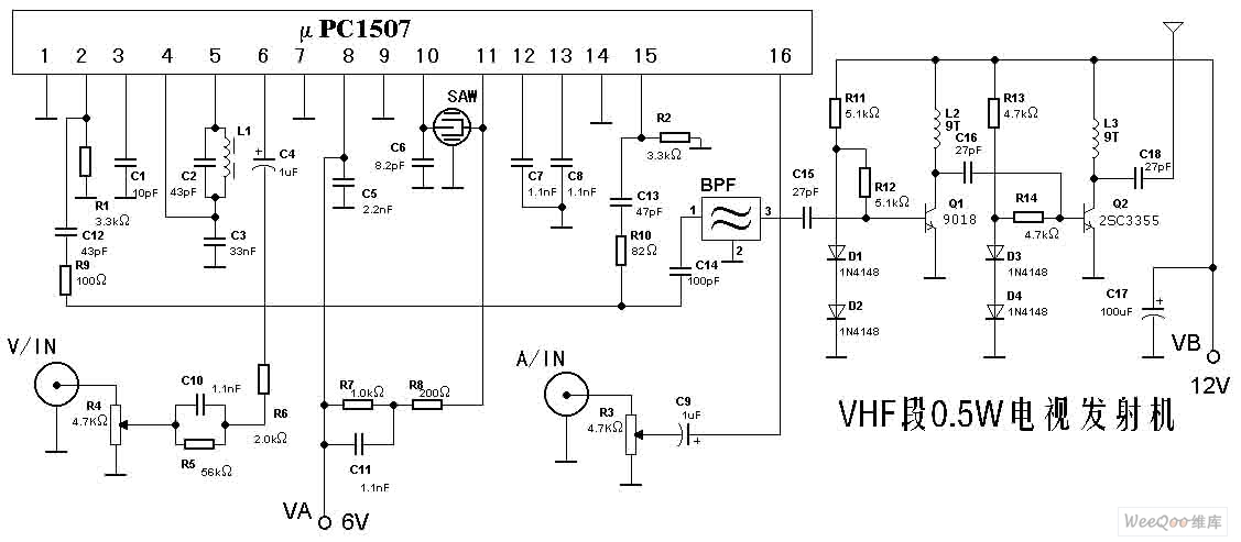 VHF 05 W TV Transmitter circuit