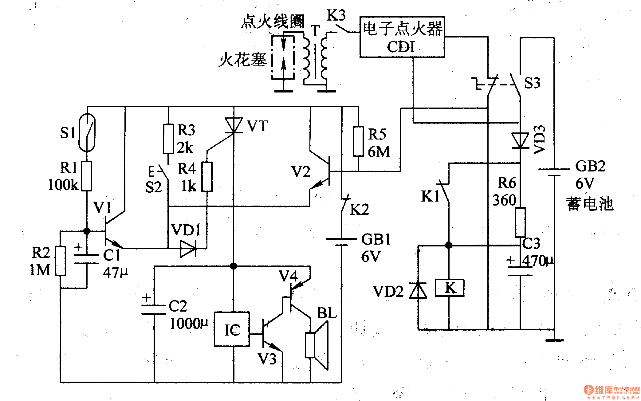 The motorcycle anti-theft alarm 2 circuit