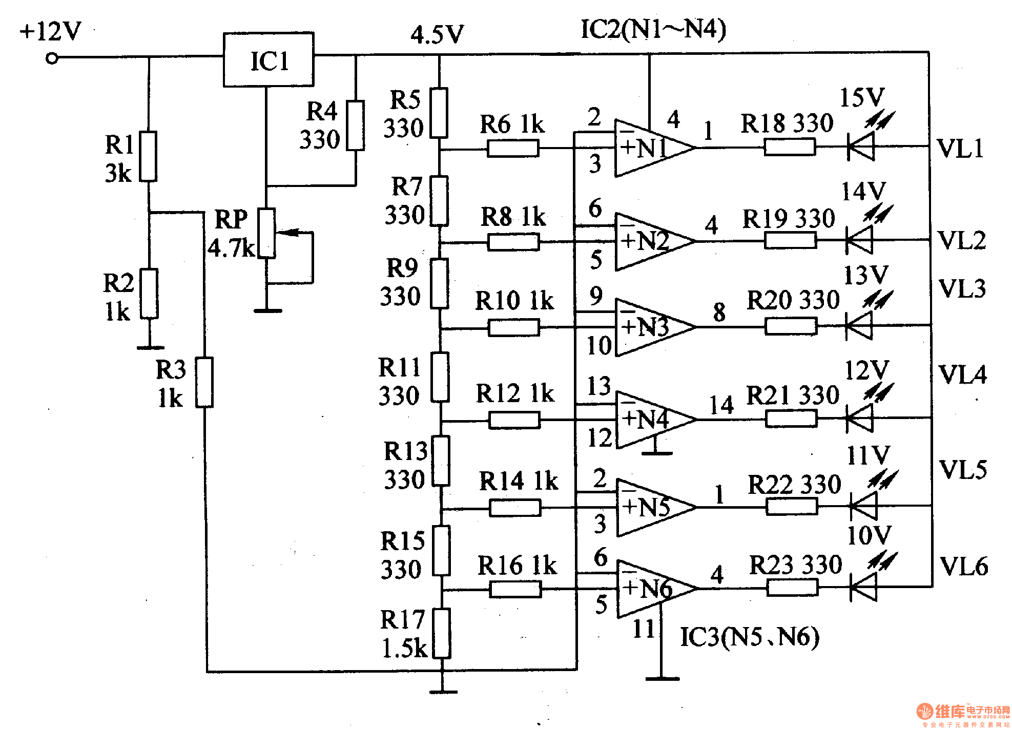 The LED car voltmeter 2 circuit
