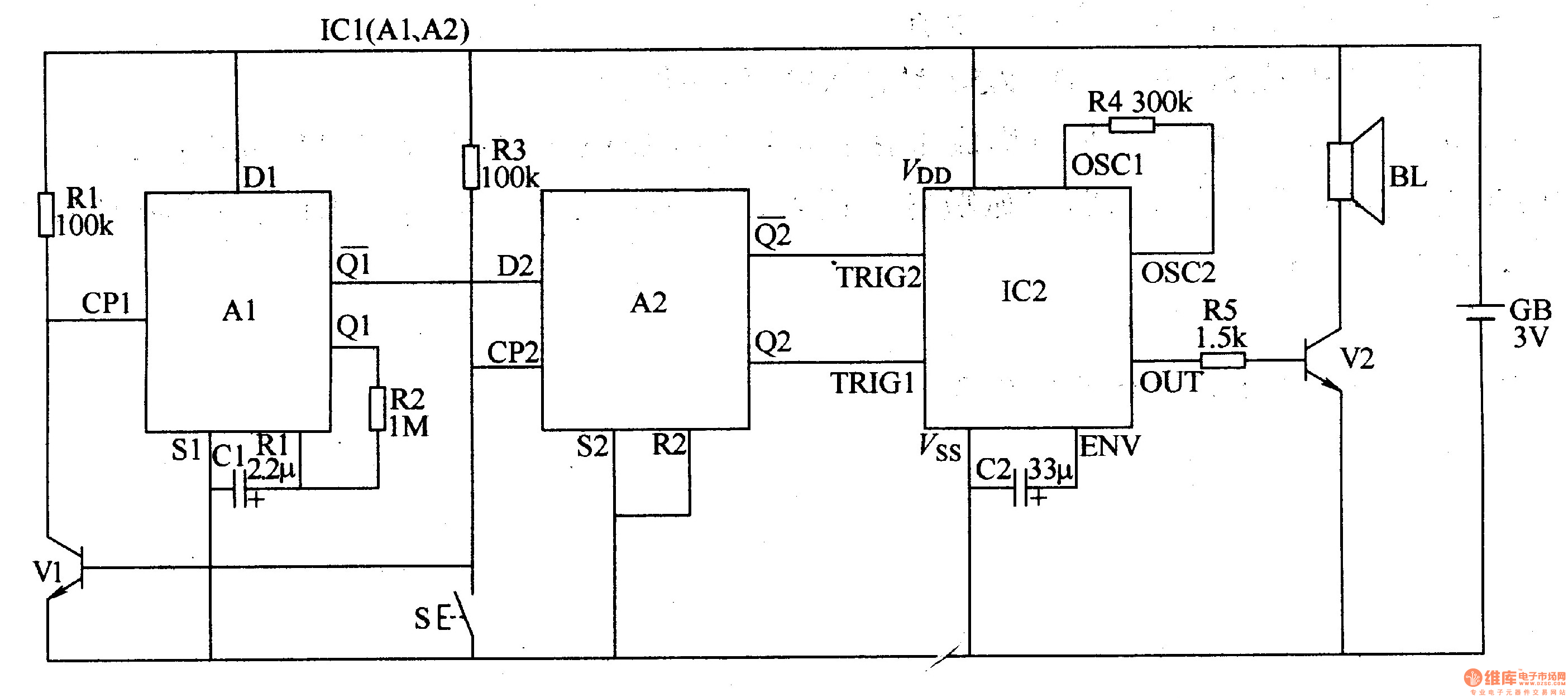 Two-tone electronic doorbell 1 circuit