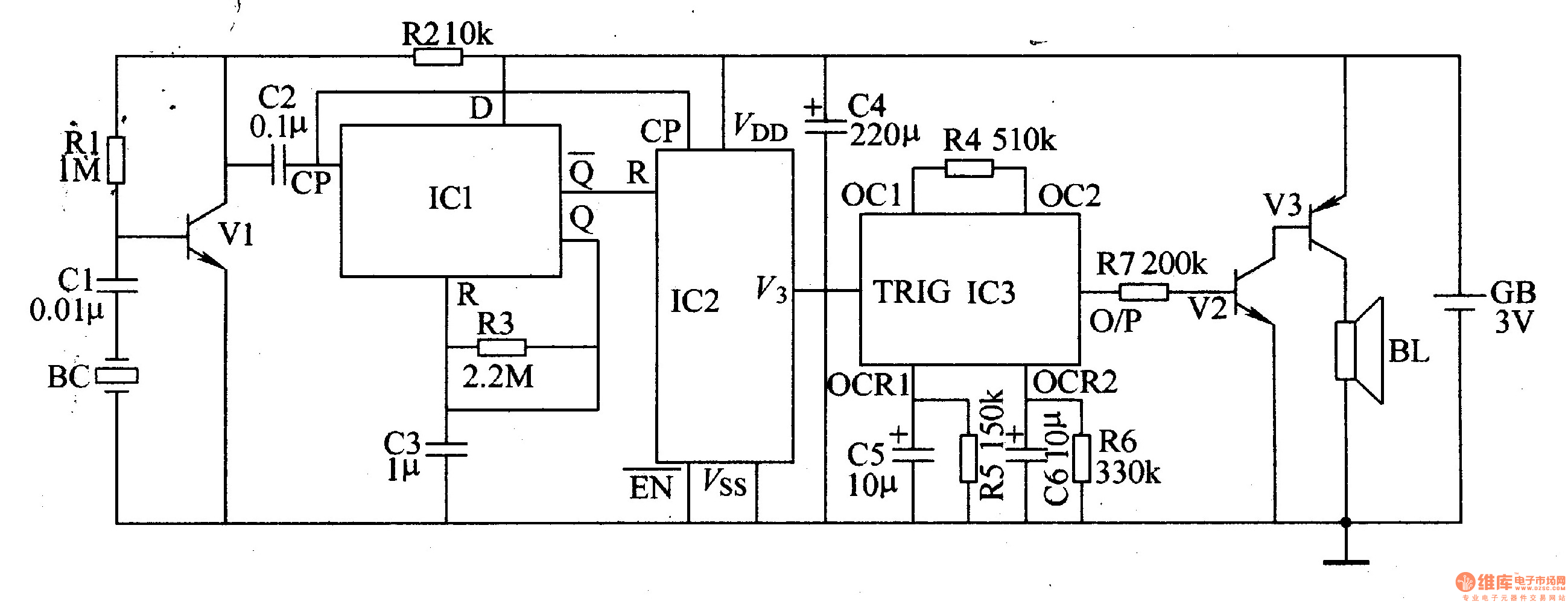 Percussion electronic doorbell 1 circuit