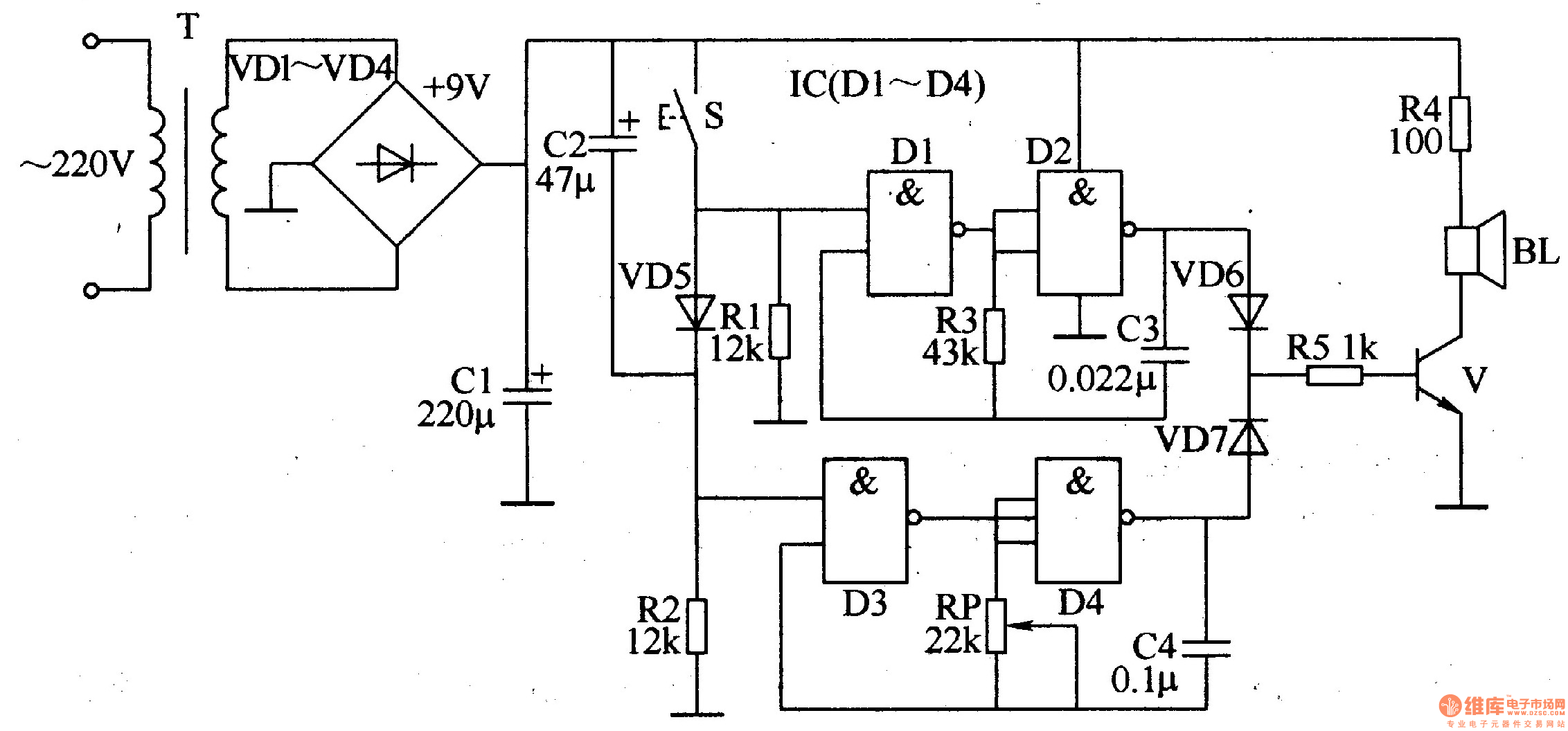 Ding-dong electronic doorbell circuit