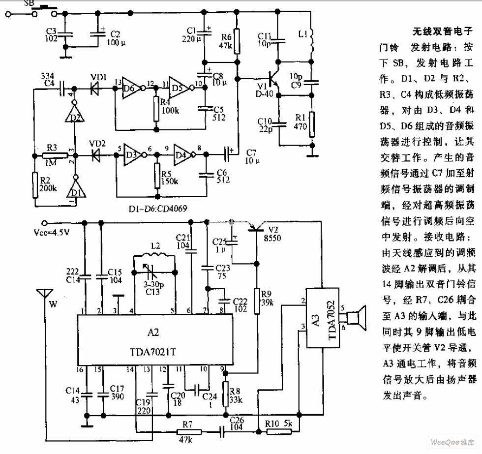 Wireless two-tone electronic doorbell circuit diagram circuit