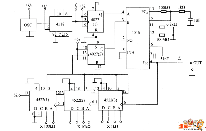 The PLL synthesized oscillator circuit diagram circuit