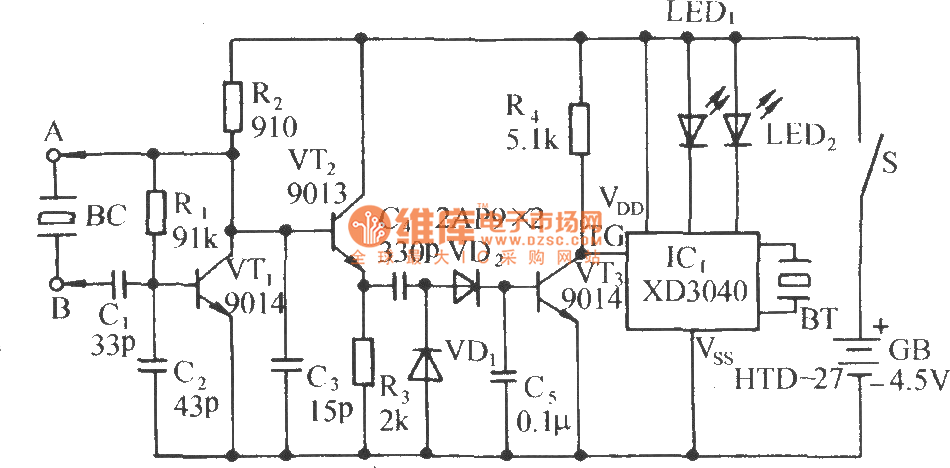 Acousto-optic detector circuit to measure the crystal circuit