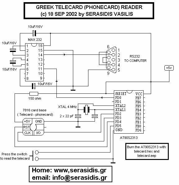 Telecard reader with AT90s2313 micro circuit