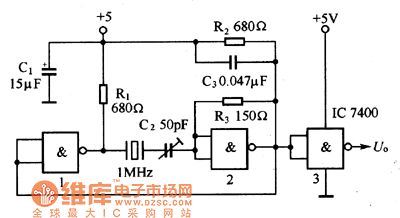 1MHz quartz crystal oscillator circuit