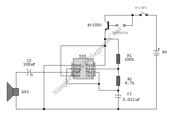 555 IC Water Level SensorDetector Alarm circuit