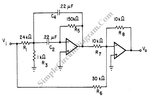 Two Op-Amps 60 Hz Notch Filter circuit