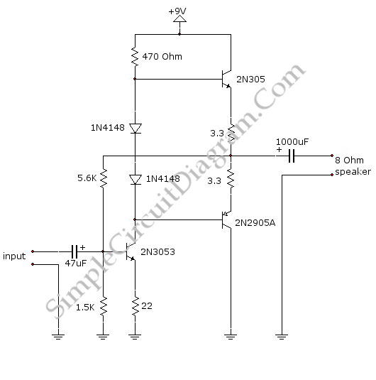 Small Discrete Audio Power Amplifier circuit
