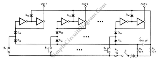 Radio Buttons Using Push On Switch Latching Circuit