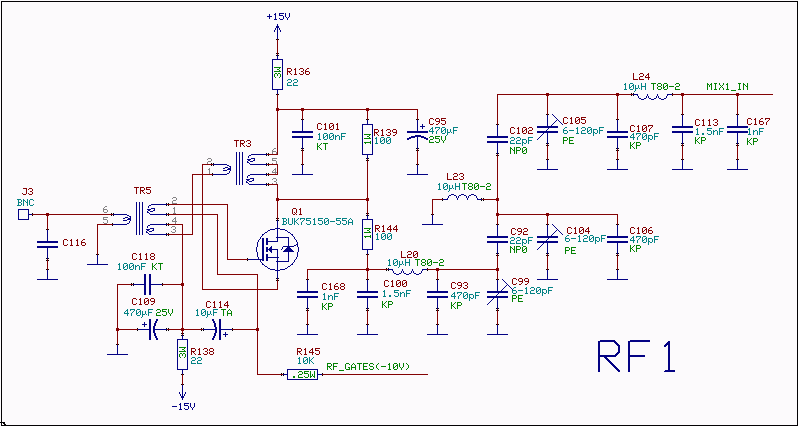RF amplifier and filter for 25MHz circuit